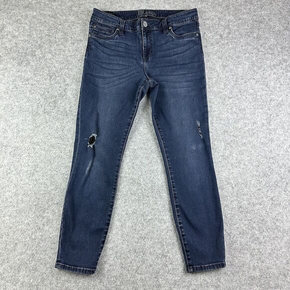 Kut From the Kloth KFTK Jeans Women 10 Distressed Crop Dark Wash Casual Stretch* - Picture 1 of 15